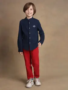 One Friday Boys Comfort Band Collar Solid Cotton Formal Shirt
