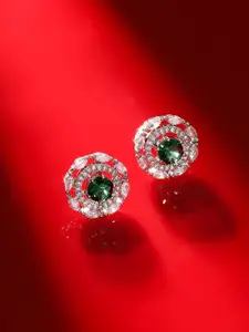 Priyaasi Silver-Plated American Diamond Floral Blossom Studs