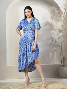 plusS Floral Printed A-Line Wrap Midi Dress