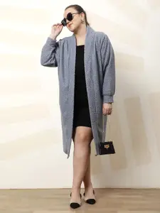 Athena Ample Plus Size Textured Open Front Longline Shrug