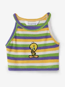 The Souled Store Girls Striped Round Neck Cotton Top