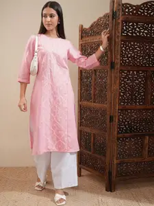 Vishudh Floral Embroidered Thread Work Straight Kurta