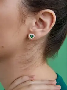 MINUTIAE Silver Plated Heart Shaped Kundan Studs