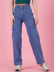 4WRD by Dressberry Women Classic Relaxed Fit High-Rise Low Distress Cargo Jeans