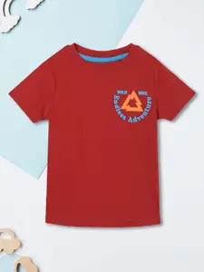 max Boys Typography Printed Round Neck Cotton T-shirt