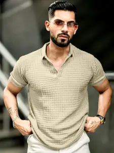 Maniac Men Self Design Polo Collar Cotton Slim Fit T-shirt