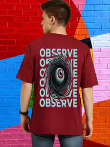 Elibolz Men Typography Printed Round Neck Cotton Oversized T-shirt