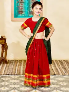 VASTRAMAY Girls Woven Design Cotton Ready to Wear Lehenga & Blouse With Dupatta