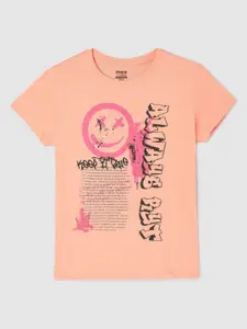 max Girls Typography Printed Round Neck Cotton T-shirt
