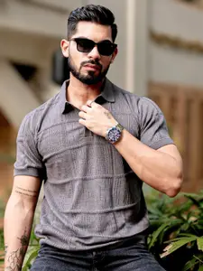 Maniac Men Self Design Polo Collar Cotton Slim Fit T-shirt