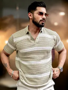 Maniac Men Self Design Polo Collar Cotton Slim Fit T-shirt