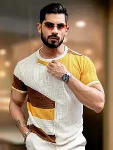 Maniac Men Self Design Round Neck Cotton Slim Fit T-shirt