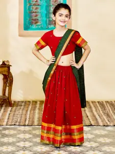 VASTRAMAY Girls Woven Design Cotton Ready to Wear Lehenga & Blouse With Dupatta