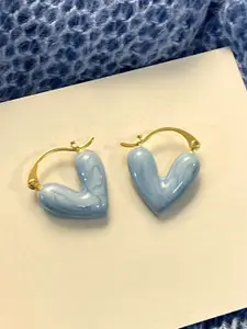 KRENOZ Gold Plated Heart Shaped Anti Allergy Hoop Earrings