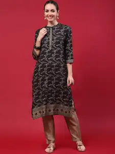 Shree Floral Printed Mandarin Collar Straight Kurta