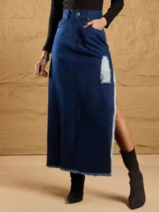 SASSAFRAS Women Distressed A-Line Maxi Skirt