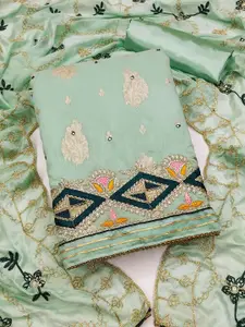 KIMISHA Floral Woven Design Mirror Work Unstitched Dress Material