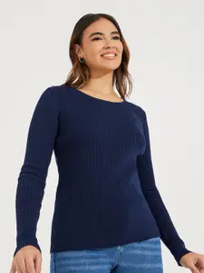 Styli Ribbed Fitted Regular Length Round Neck Sweater