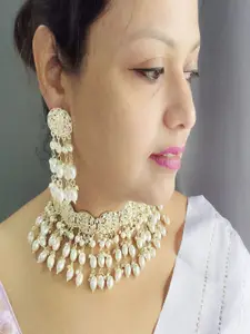 GRIIHAM Gold-Plated Cubic Zirconia Studded & Beaded Choker Necklace and Earrings