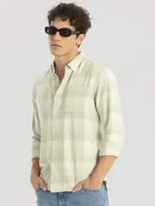 Snitch Men Smart Button-Down Collar Tartan Checked Cotton Slim Fit Casual Shirt