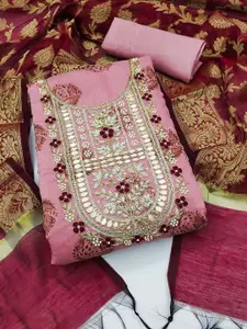 KIMISHA Floral Mirror Work Embellished Unstitched Dress Material