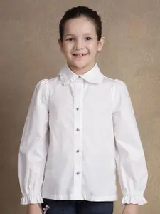 One Friday Girls Comfort Spread Collar Solid Cotton Formal Shirt