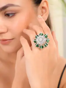 Silvermerc Designs Silver-Plated American Diamond-Studded Cocktail Finger Ring