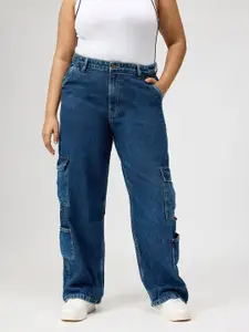 FREAKINS Women Straight Fit High-Rise Cotton Cargo Jeans