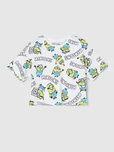 max Girls Conversational Printed Round Neck Cotton Boxy Fit T-shirt