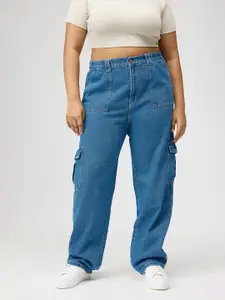 FREAKINS Plus Size Women Straight Fit High-Rise Cotton Cargo Jeans