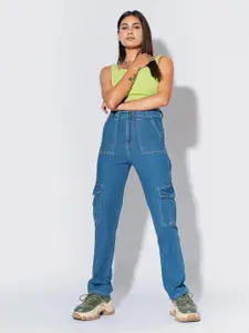 FREAKINS Women Straight Fit High-Rise Cargo Jeans