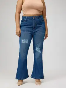 FREAKINS Women Cotton Bootcut High-Rise Mildly Distressed Light Fade Stretchable Jeans