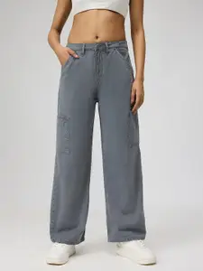 FREAKINS Women Relaxed Fit High-Rise Cotton Cargo Jeans