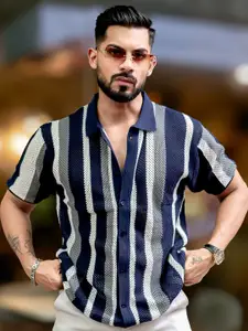 Maniac Men Spread Collar Solid Cotton Slim Fit Casual Shirt