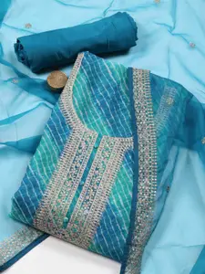 Meena Bazaar Leheriya Printed Zari Organza Unstitched Dress Material