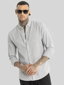 Snitch Men Smart Button-Down Collar Solid Lyocell Slim Fit Casual Shirt