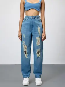 FREAKINS Women Cotton Slouchy Fit High-Rise Highly Distressed Jeans