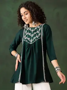 Sangria Women Floral Embroidered Round Neck Top