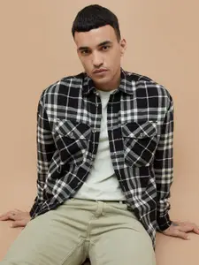 Fame Forever by Lifestyle Men Cutaway Collar Tartan Checked Cotton Oversized Casual Shirt