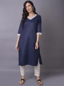 Shree V Neck Thread Work Cotton Straight Kurta