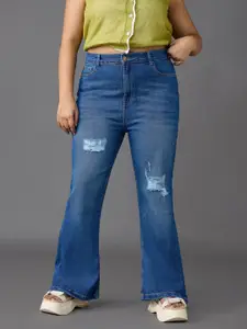 FREAKINS Women Bootcut High-Rise Low Distress Light Fade Stretchable Jeans