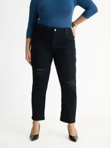 FREAKINS Plus Size Women High-Rise Mildly Distress Cotton Jeans