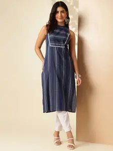 Anouk Rustic Striped Printed Mandarin Collar Pure Cotton Straight Kurta