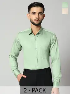 Bigreams Men Comfort Spread Collar Solid Cotton Slim Fit Formal Shirt