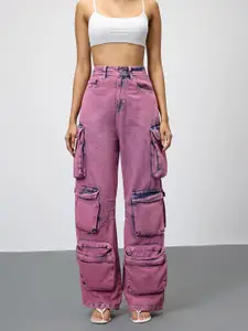FREAKINS Women Cotton Relaxed Fit High-Rise Cargo Jeans