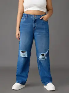 FREAKINS Women Cotton Wide Leg High-Rise Mildly Distressed Jeans