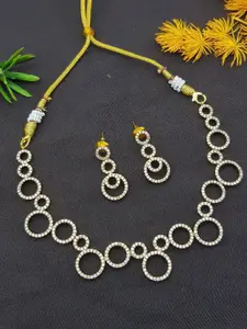 GRIIHAM Gold-Plated Cubic Zirconia Studded Necklace and Earrings