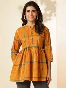 Anouk Rustic Women Vertical Striped Mandarin Collar Cotton Top