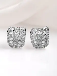Rubans Rhodium Plated Sparkling AD & Cubic Zirconia Studded Luxurious Hoop Earrings
