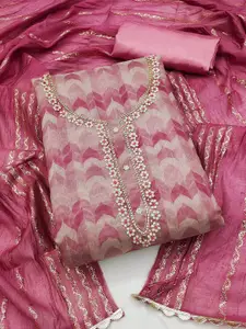 KIMISHA Chevron Printed Beads & Stones Embellished Unstitched Dress Material